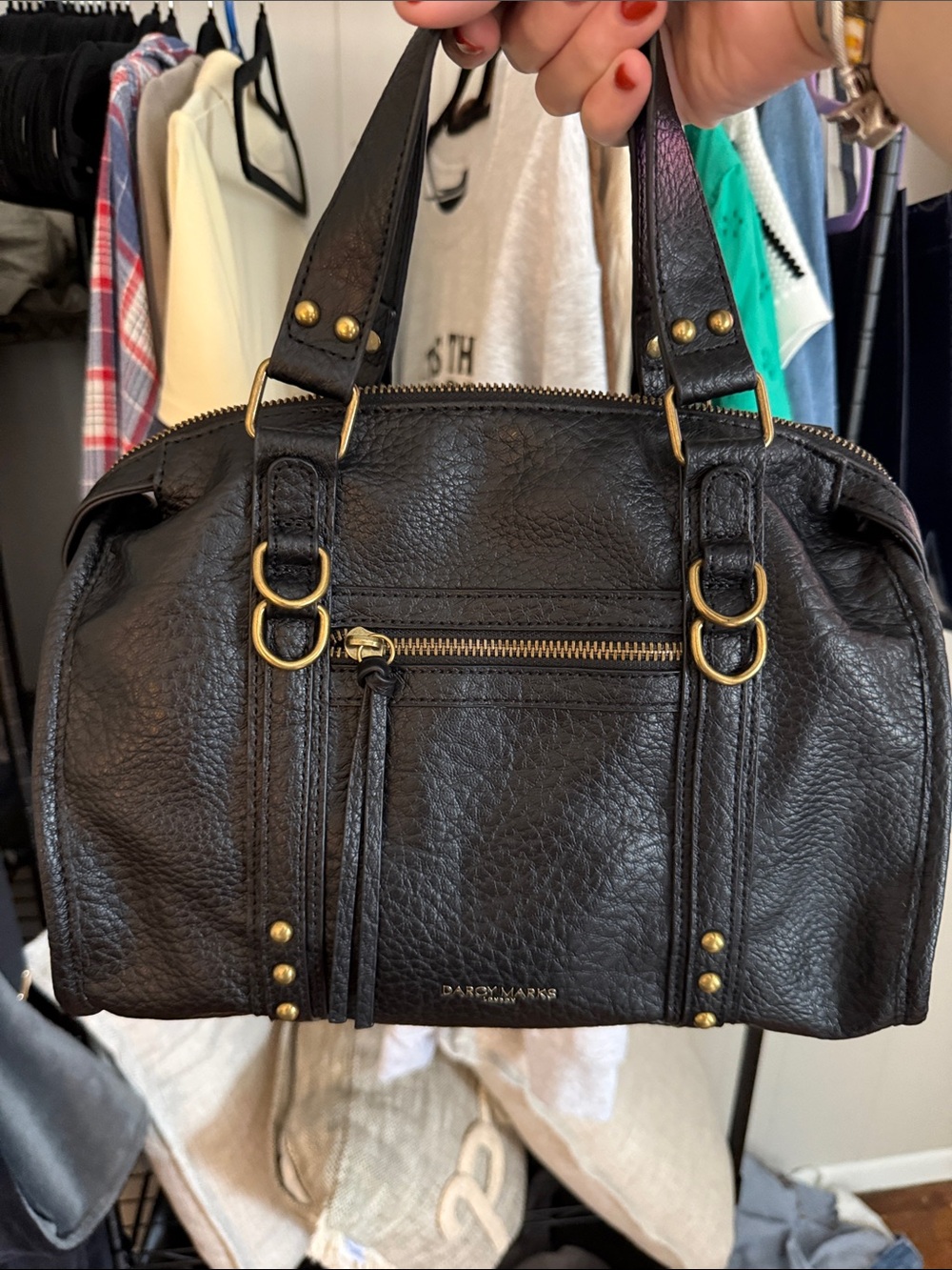 Black Faux Leather Satchel Bag